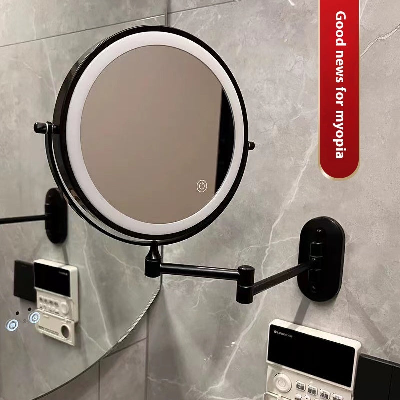 Punch-free Cosmetic Mirror Bathroom Hanging Mirror Toilet Collapsible Mirror Double-sided With Light