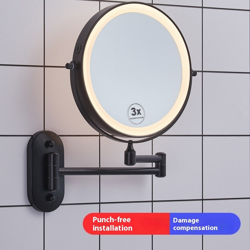 Punch-free Cosmetic Mirror Bathroom Hanging Mirror Toilet Collapsible Mirror Double-sided With Light