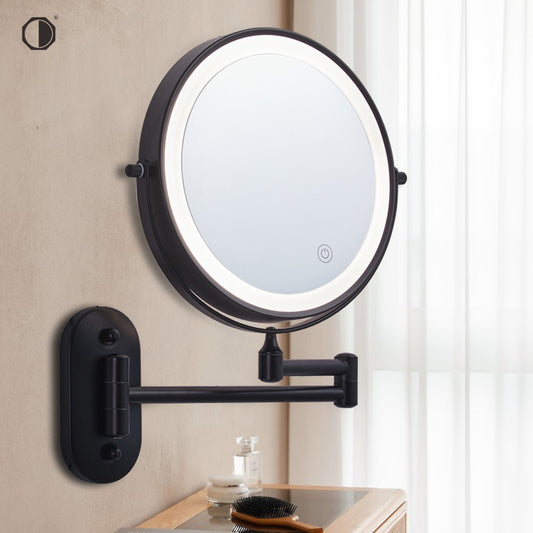 Punch-free Cosmetic Mirror Bathroom Hanging Mirror Toilet Collapsible Mirror Double-sided With Light