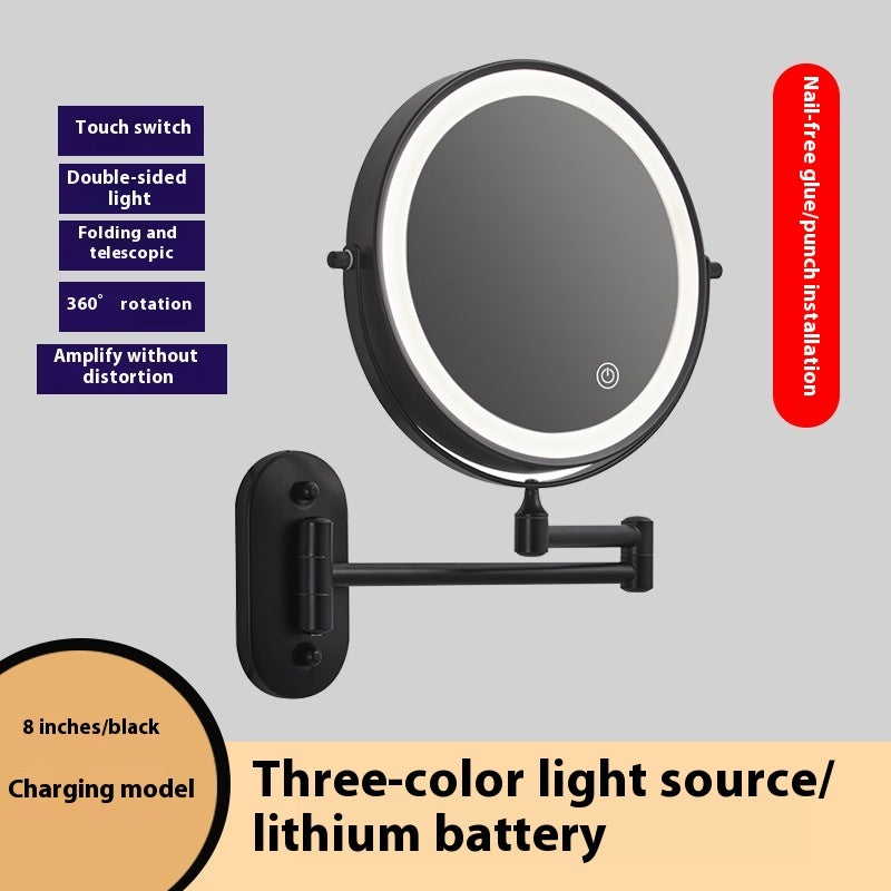 Punch-free Cosmetic Mirror Bathroom Hanging Mirror Toilet Collapsible Mirror Double-sided With Light
